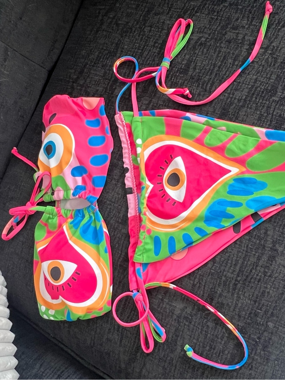 SHEIN Neon Pink & Green Heart-Eye Bikini Set